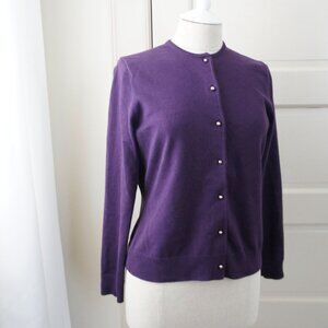 Lands End Vintage 90s Dark Purple Gold Button Down Crew Neck Cardigan Sweater S